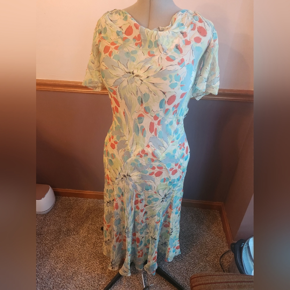 Morphew Vintage Handmade Circa 1930s Silk Dress with Capelet Tea Length